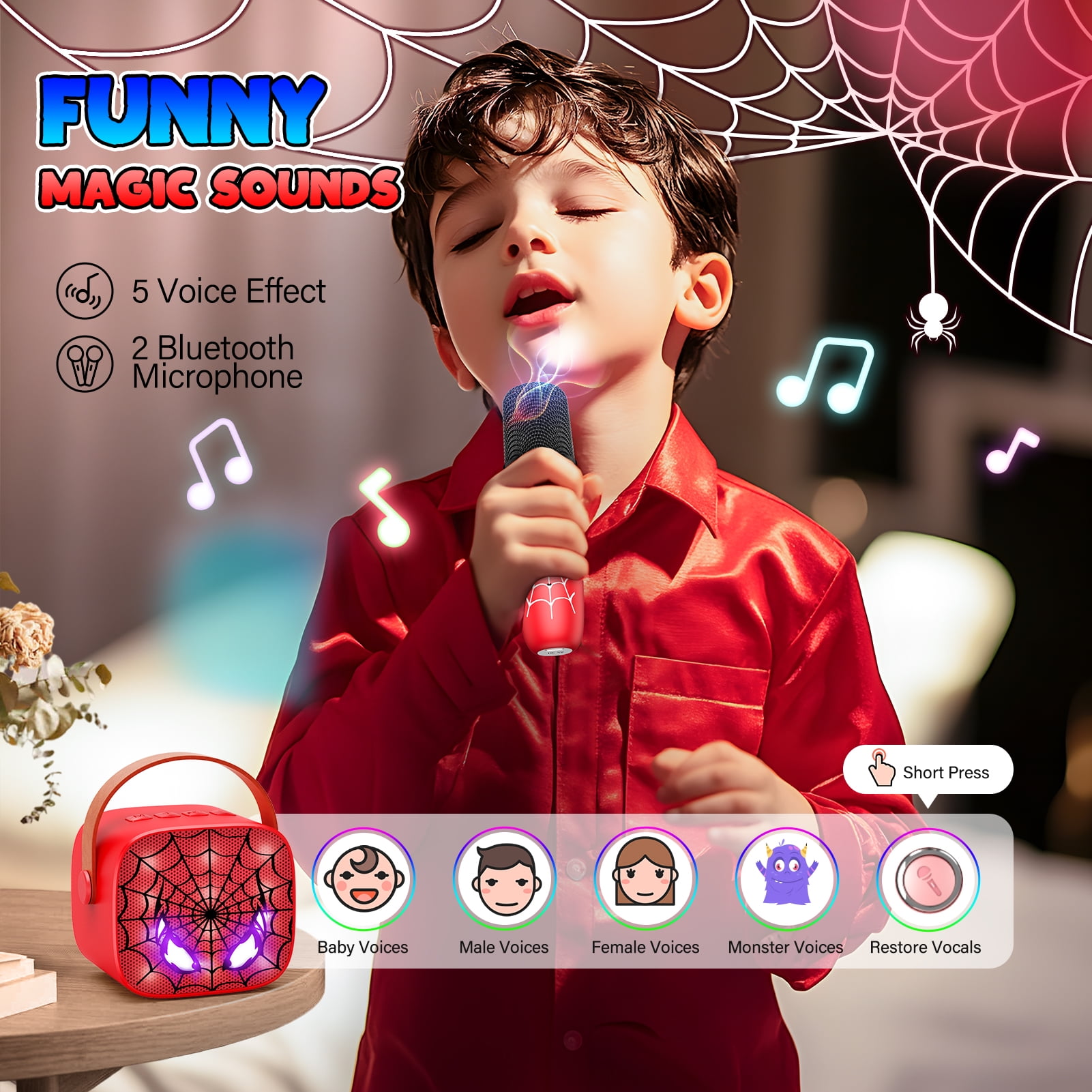 Mini Karaoke Machine for Kids, 2 Karaoke Microphones for Kids, Portable Bluetooth Speaker Birthday Gifts for 3 4 5 6 7 8-15 Year Old Boys Girls, Toys Easter Gifts for Kids