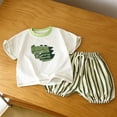 thumbnail image 5 of SGFCWSX Boys 2 Piece Outfits Summer Print Short Sleeve T Shirt Striped Elastic Waist Shorts Casual Set for Kids Green Size 10, 5 of 7