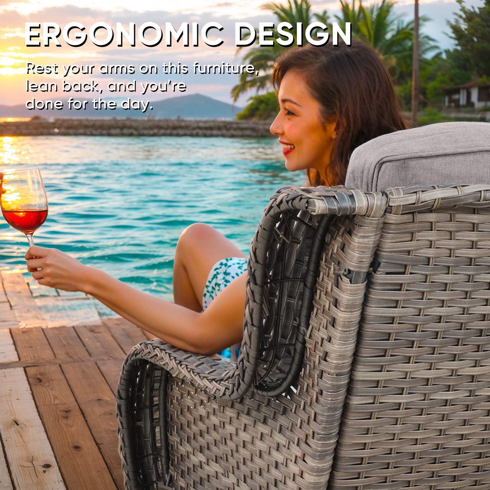 Gymojoy 5-Piece Outdoor Patio Furniture Set with Fire Pit Table - 2 Lounge Chairs, 2 Ottomans & 41" Rattan Fire Pit Table for Backyard, Garden, Poolside (Gray/Gray)