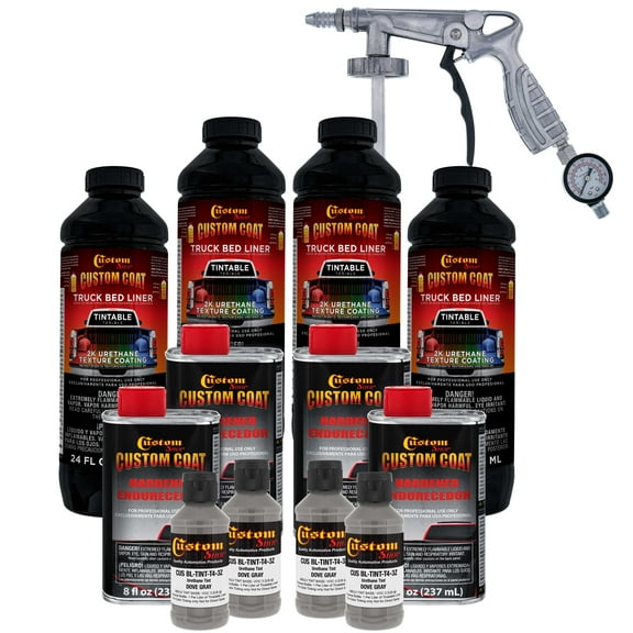 Custom Coat Dove Gray 1 Gallon Urethane Spray-On Truck Bed Liner Kit with Spray Gun - Easy Mixing, Shake, Shoot It