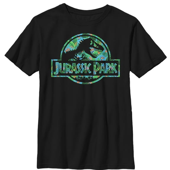 Boy's Jurassic Park Floral T Rex Logo Graphic Tee Black Small
