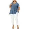 thumbnail image 2 of Agnes Orinda Women's Plus Blouse Casual V Neck Short Sleeve Chambray Tops, 2 of 6