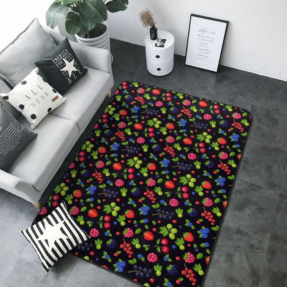 Area Rugs For Living Room Decor - Berries Soft Anti Slip Throw Washable Rugs 5x7 For Bedroom, Indoor Carpet For Bedroom Living Room 80x58In