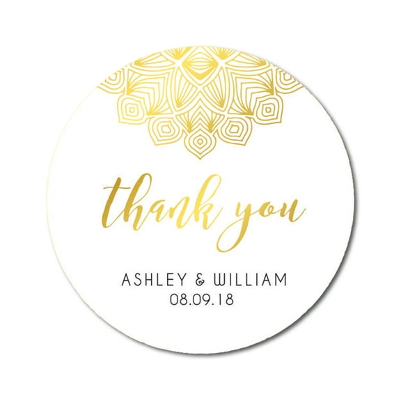 Darling Souvenir Round Mandala Thank You Stickers Wedding Personalized Bride Groom Names And Date Envelope Seals-45 Pcs
