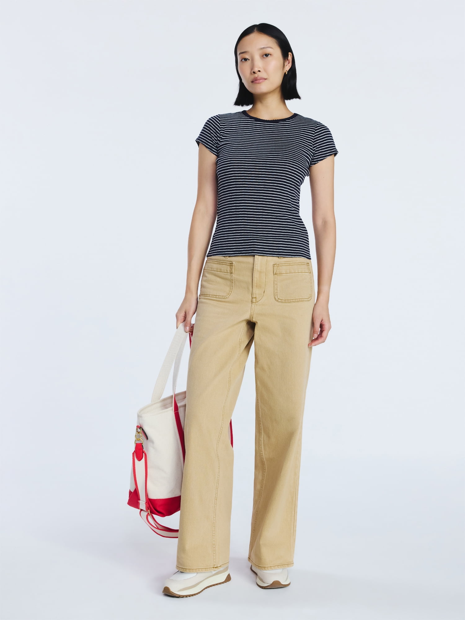Free Assembly Women's Pointelle Mini Tee with Short Sleeves, Sizes XS-4X