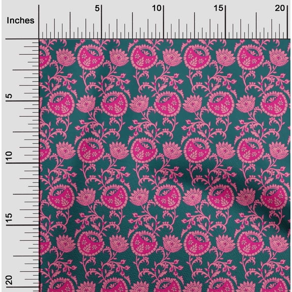 oneOone Organic Cotton Poplin Twill Fabric Leaves & Floral Block Print Fabric By Yard 42 Inch Wide