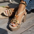 thumbnail image 3 of Rokment Womens Platform Slingback Dress Sandals 2026 Beach Summer Boho Braided Gemstones Chunky Block High Heel Linen Sandals Yellow Size 8.5, 3 of 7