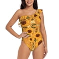 thumbnail image 4 of Daiia Modern Wood Grain Sunflower Women's One Piece Swimsuits Personalized One Shoulder Swimwear Asymmetric Ruffle Bathing Suits-XX-Large, 4 of 8