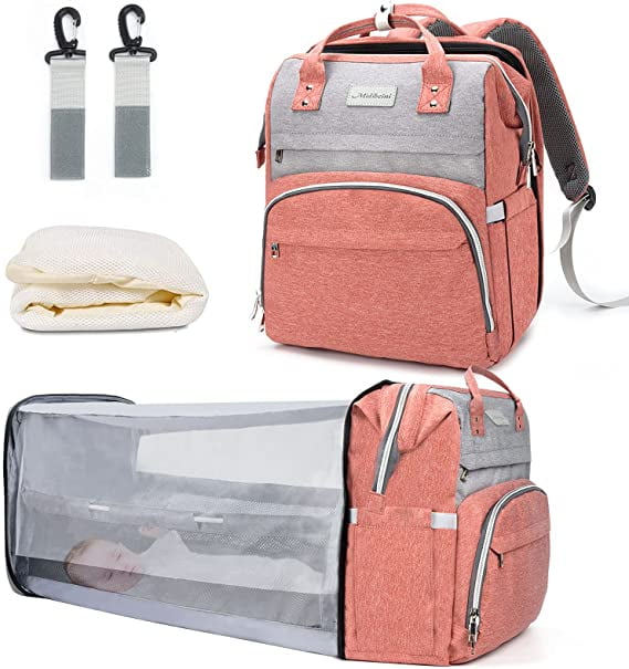 Diaper Bag Backpack with Foldable baby Crib 6 in 1 upgraded muti