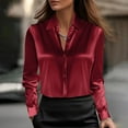 thumbnail image 3 of Comdrip Satin Button Down Shirts for Women, Satin Blouses for Women Button Down Shirts Long Sleeve Tops Button Up Shirt Women Wine 2XL, 3 of 6