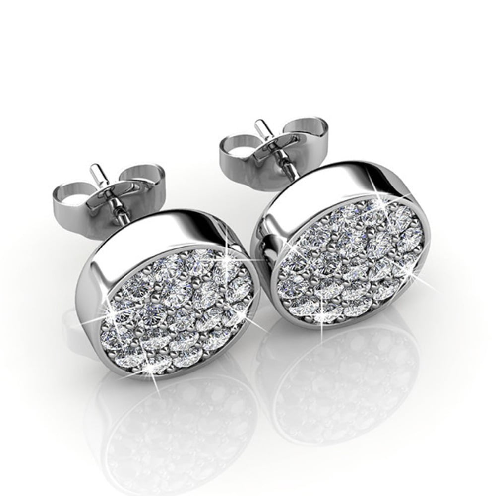 Cate & Chloe Nelly 18k White Gold Plated Pave Stud Earrings with Swarovski Crystals Gift for Women