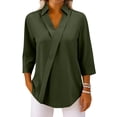 thumbnail image 6 of Women's 3/4 Sleeve V Neck Blouse Solid Color Work Casual Regular Collared Top with Button Closure for Office Business and Daily Casual Outfits, 6 of 7