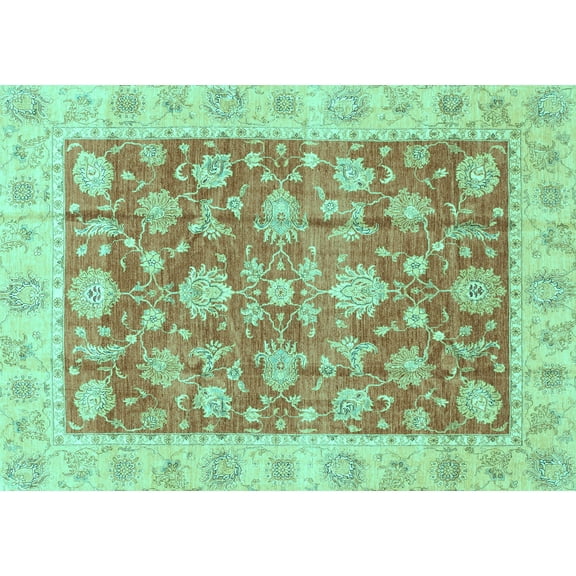 Ahgly Company Machine Washable Indoor Rectangle Abstract Turquoise Blue Modern Area Rugs, 5' x 7'