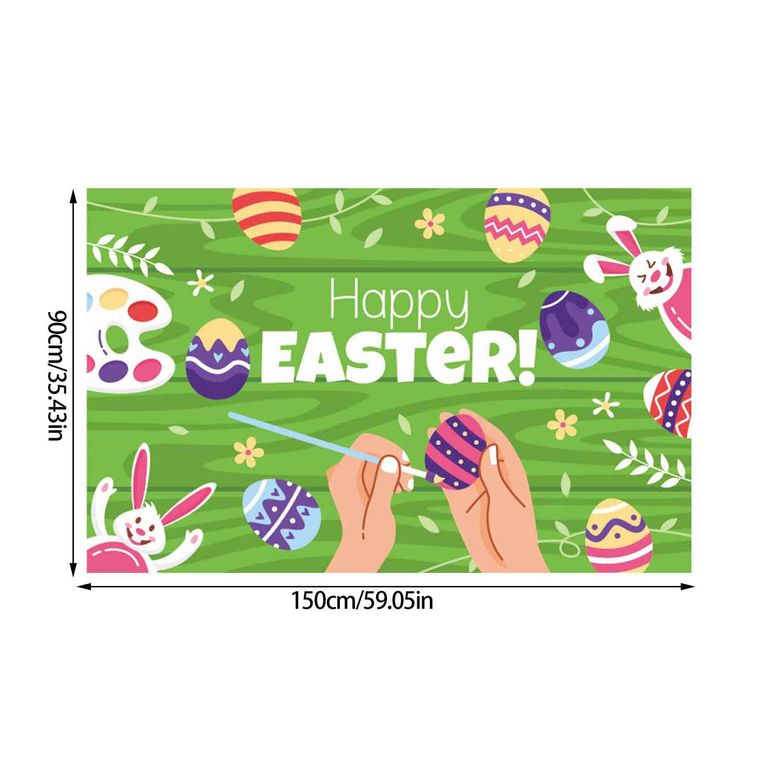 2024 Easter Background Cloth Eggs Rabbit Ears Pattern Banner Home Patio ...