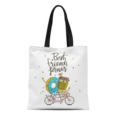 KDAGR Canvas Tote Bag Best Friends Forever the Trend of Friendship Cup Coffee Reusable Shoulder Grocery Shopping Bags