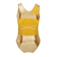 thumbnail image 2 of Vxuxlje Kids Girls Ballet Dance Gymnastics Leotard Shiny Metallic One Piece Open Back Jumpsuit Gold 3XL, 2 of 7