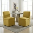 thumbnail image 2 of Set of 2 Yellow Linen Rolling Chairs with 360-Degree Swivel and Hidden Storage, Armless Upholstered Dining Chairs for Living Room, Office, and Small Spaces, 2 of 7