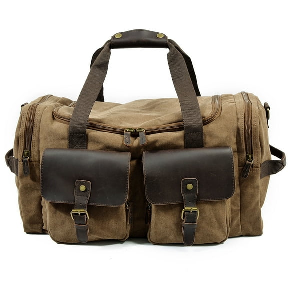 ISMART Waterproof Canvas & Genuine Leather Messenger Bag - Vintage Travel Tote, Leather Shoulder Bag