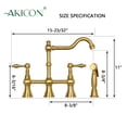 thumbnail image 5 of Akicon Two-Handles Bridge Kitchen Faucet with Side Sprayer 8-3/8 Inch High Arc Brushed Gold Gold Finish, 5 of 5