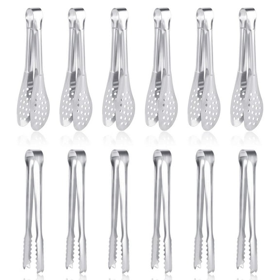 Mini Tongs 12 Pack Stainless Steel, Small Appetizer Tongs 5 Inch, Serving Tongs for Candy, Cookies, Bacon, Ice Cubes, Perfect for Buffets, Weddings, Parties, and Daily Dining, Silver
