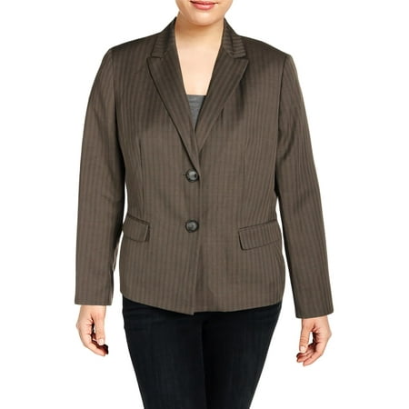 Jack Victor Stripe Suit - Le Suit Womens Tonal Stripe Office Two-Button Blazer Taupe 4