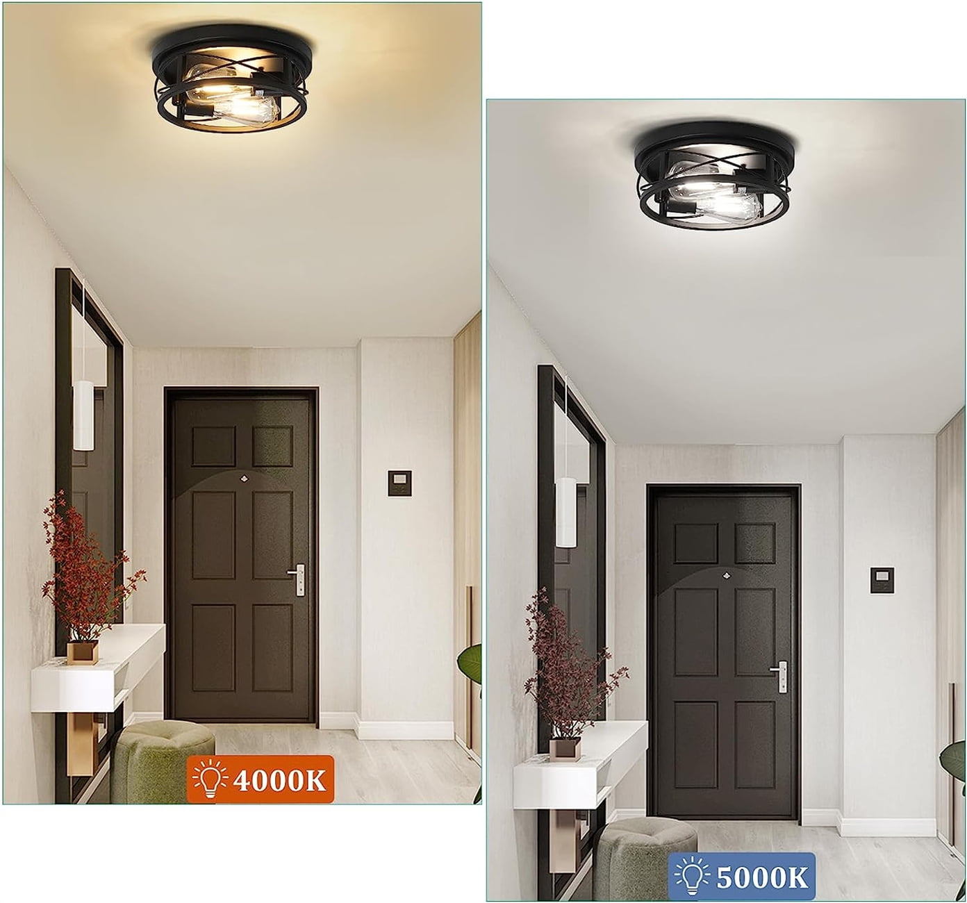 2 Pack Farmhouse Flush Mount Ceiling Light Ceiling Light Fixtures Industrial Flush Mount Ceiling Light for Hallway, Kitchen, Foyer, Bedroom Living Room Laundry