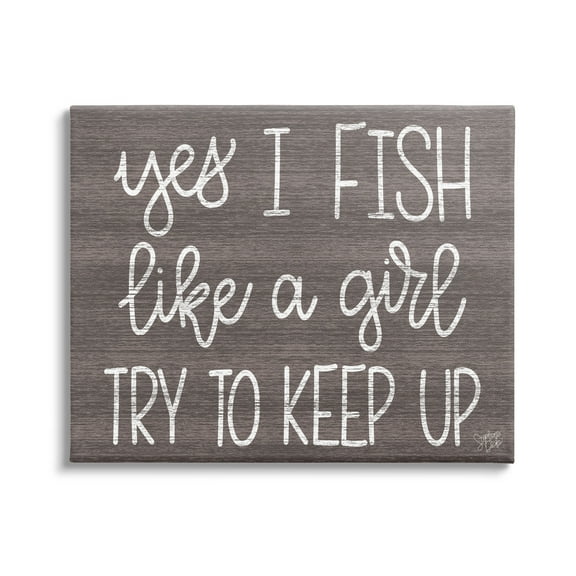 Stupell Fish Like A Girl Summer Cabin Sign Inspirational Painting Gallery Wrapped Canvas Print Wall Art