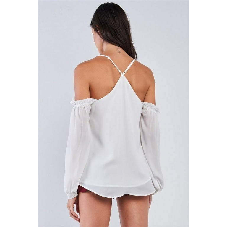 Ariana White Relaxed Fit V neck Off the shoulder Long Sleeve