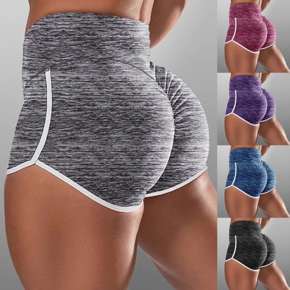 YOIAVAIOY Women Workout Shorts Tummy Control Butt Lifting High Waist Short Leggings Athletic Gym Yoga Pants with Pockets Purple M