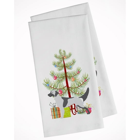 English Setter Merry Christmas Tree White Kitchen Towel Set of 2 Dish Towels