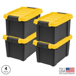 IRIS 5 Gallon Black Plastic Latching Storage Bins, 4-Pack
