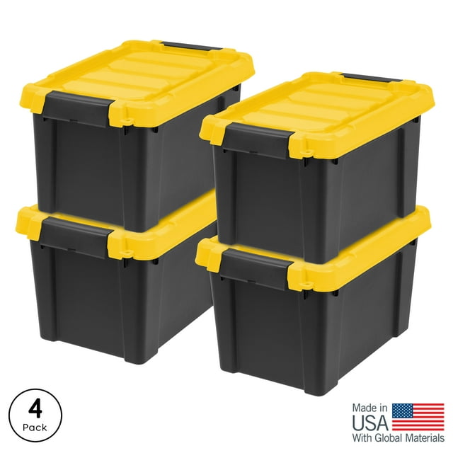 IRIS USA Bacs de Rangement en Plastique 5 Gal. avec Couvercles, Bacs à Verrouillage, Conteneurs Robustes 4Pk