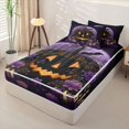 thumbnail image 2 of Manfei Gothic Halloween Pumpkin Zipper Full Size Comforter Sets with Fitted Sheet and 2 Pillowcases for Kids, Purple Lotus Floral Candle Zipper Bedding Set, Black Reversible, 4 Pieces, 2 of 6