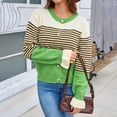 thumbnail image 6 of PBFRDSJ Women’s Striped Open Front Cardigan Long Sleeve Crew Neck Button Down Knit Sweater Retro Casual Wool Tops, 6 of 9