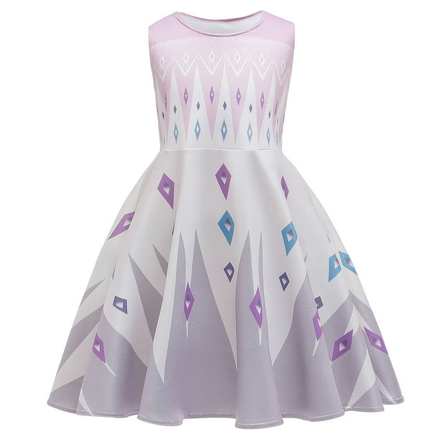 Elsa 2 Robe de Princesse Déguisement Reine pour Filles Sans Manches Flocon de Neige Imprimé Cosplay Fête de Neige Robe de Princesse