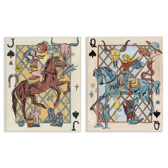 Stupell Industries Western Cowgirl Playing Cards Entertainment Painting Wrapped Canvas Art Print Wall Art, 16 x 20, Set of 2