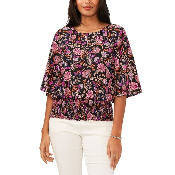 Sam Jess Womens Smocked Waist Top Black Floral S