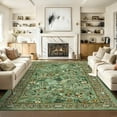 thumbnail image 5 of Garvee 8'x10' Vintage Floral Area Rugs Washable Botanical Printed Rugs Carpet, Low Pile Non Slip Oriental Rug Stain Resistant Indoor Rugs for Living Room Bedroom Dining Room, Light Green, 5 of 8