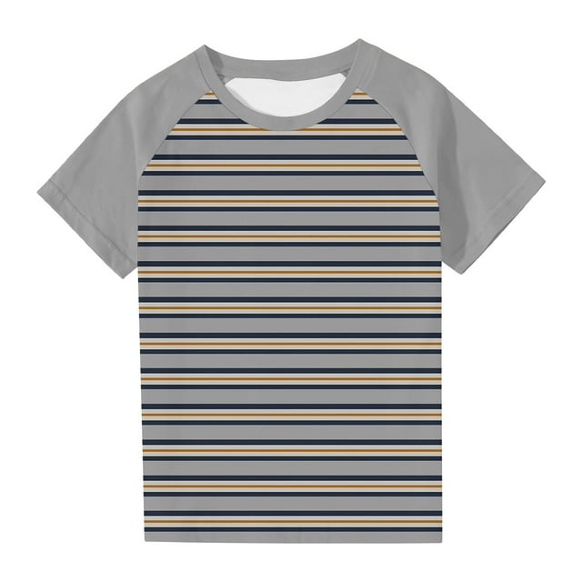 Économies d'Été! SROBPTY T-Shirts à Manches Courtes pour Tout-Petits, Garçons Tout-Petits Mode Col Rond à Rayures Imprimé Manches Courtes Gris, 9 Ans