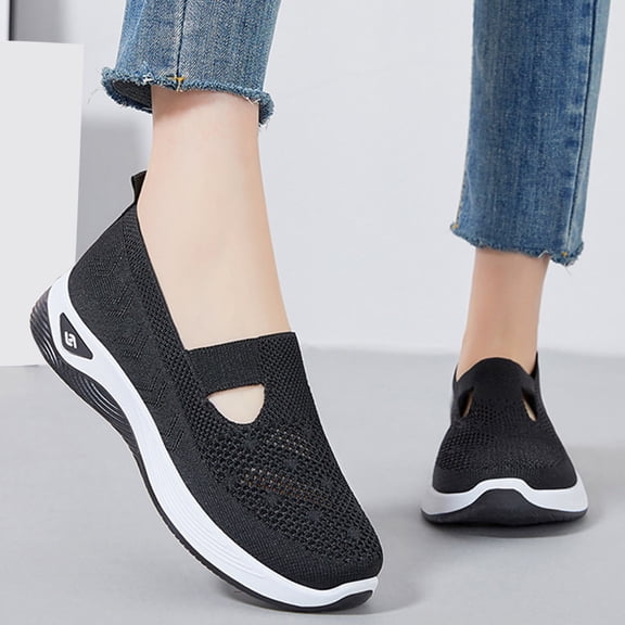 Abcomgle Orthopedic Shoes for Women Woven Breathable Soft Woman Slip on Shoes Comfortable Arch Support Non-Slip Comfortable Walking Shoes Women