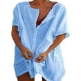 thumbnail image 1 of Robe Décontractée Ample Grande Taille pour Femmes Manches Courtes Boutons Robe Chemise de Plage, 1 of 2