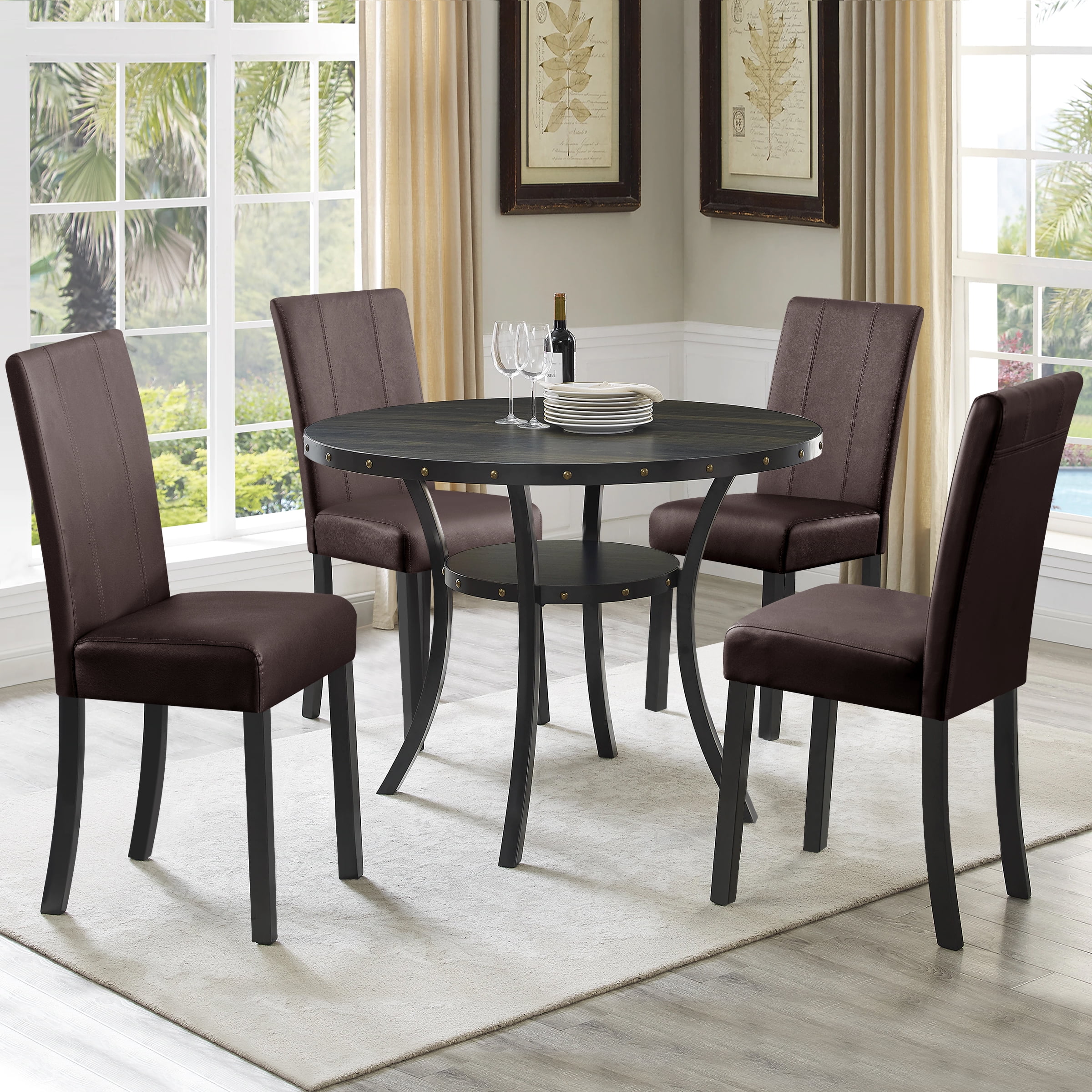 Subrtex Faux Leather Indoor Dining Chair Set of 4, Modern Mid-Century Chairs for Home, Brown
