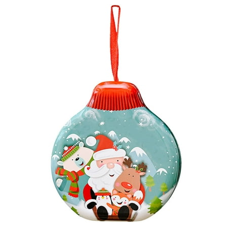

Veki Tinplate Round Child Christmas Box Pendant Jar Christmas Candy Box Christmas Gift Decoration Decoration Hangs Holiday Table Garland