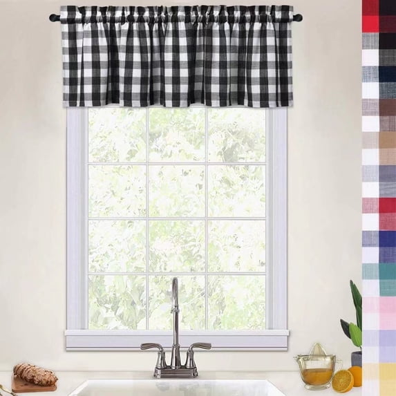 Haperlare 52"x15" Heavyweight Farmhouse Black Valance Curtains Buffalo Check Gingham Light Filtering Kitchen Cafe Curtains, Black White, 1 Panel