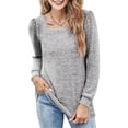 thumbnail image 1 of Mujeres cuadrado Masajeadores de cuello camiseta moda casual color puro plisado manga larga Tops para las compras del trabajo, 1 of 7
