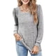 thumbnail image 1 of Camiseta gris plisada informal para el trabajo y las compras, talla M Elegante blusa de manga larga con cuello cuadrado, 1 of 7
