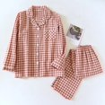 thumbnail image 3 of Conjunto de pijama japonés para hombre y mujer, ropa de dormir de manga larga a cuadros, 2023 algodón, para primavera y otoño, novedad de 100%, 3 of 3