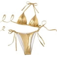 thumbnail image 2 of Women's Metallic Shiny Bathing Suit High Waisted Triangle Tie Side Swimsuit Bikini Set, 2 of 5