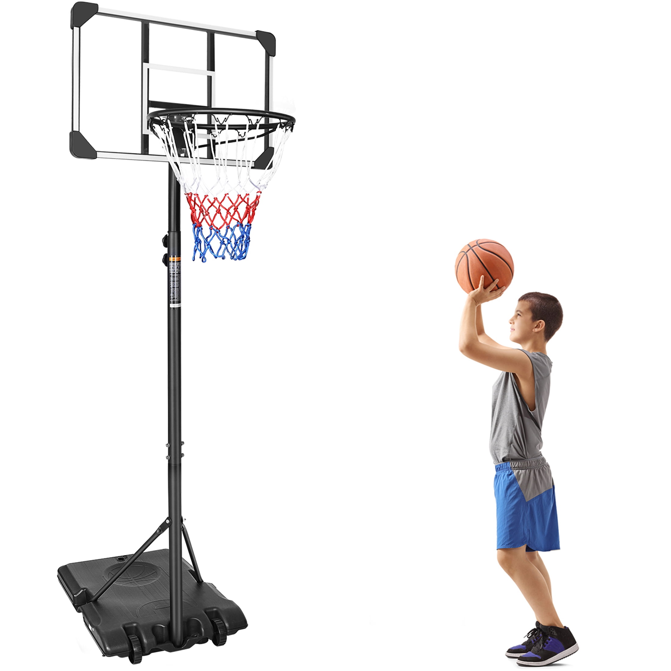 JERFIT Portable Basketball Hoop with Base & Wheels, 5.6ft-7ft Height Adjustable Hoop for Youth Kids, 28" Shatterproof Backboard for Indoor Outdoor Use