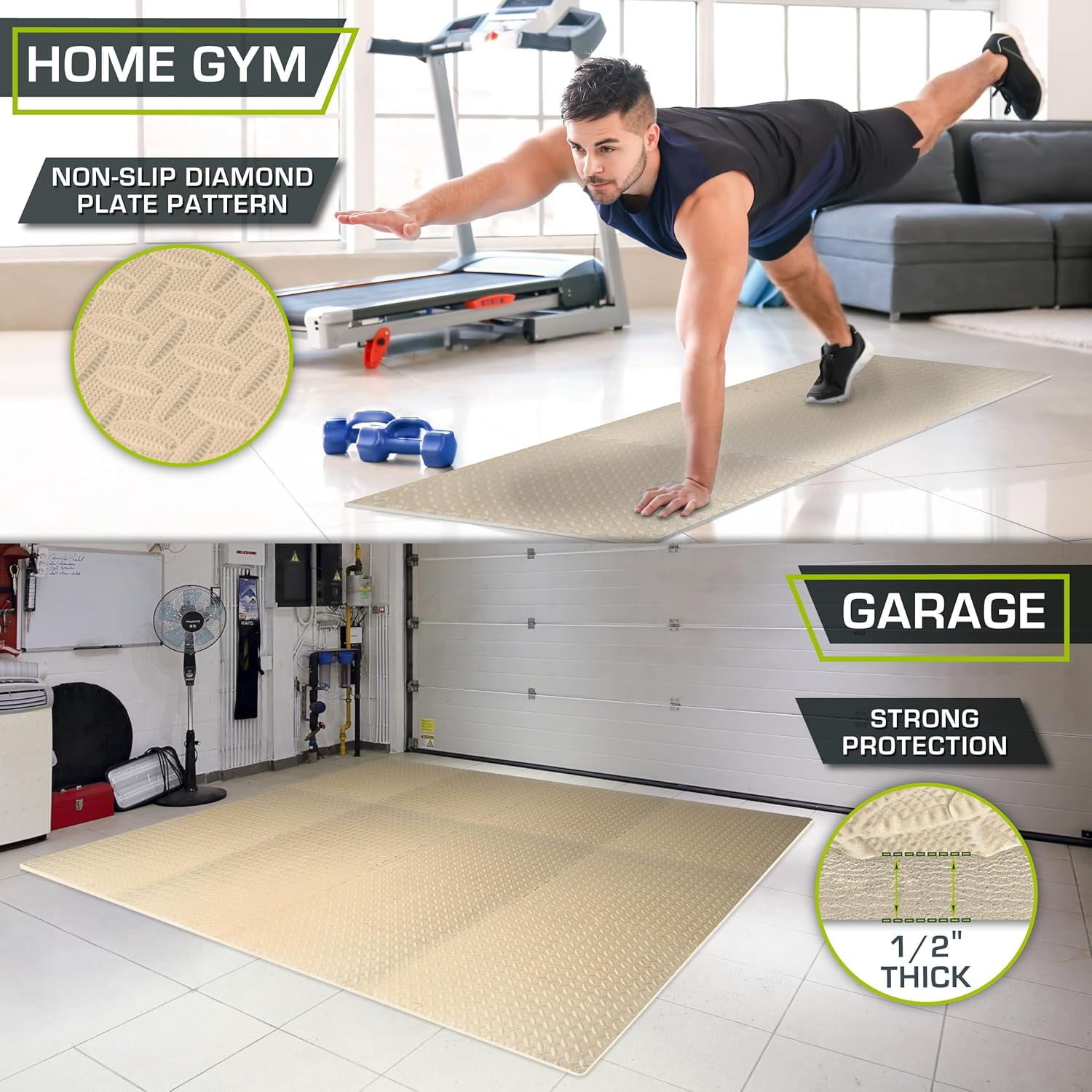 EVA Interlocking Foam Floor Tiles, ½-inch Exercise Puzzle Mat for Home Gym, Workout Equipment, Kids Play Areas